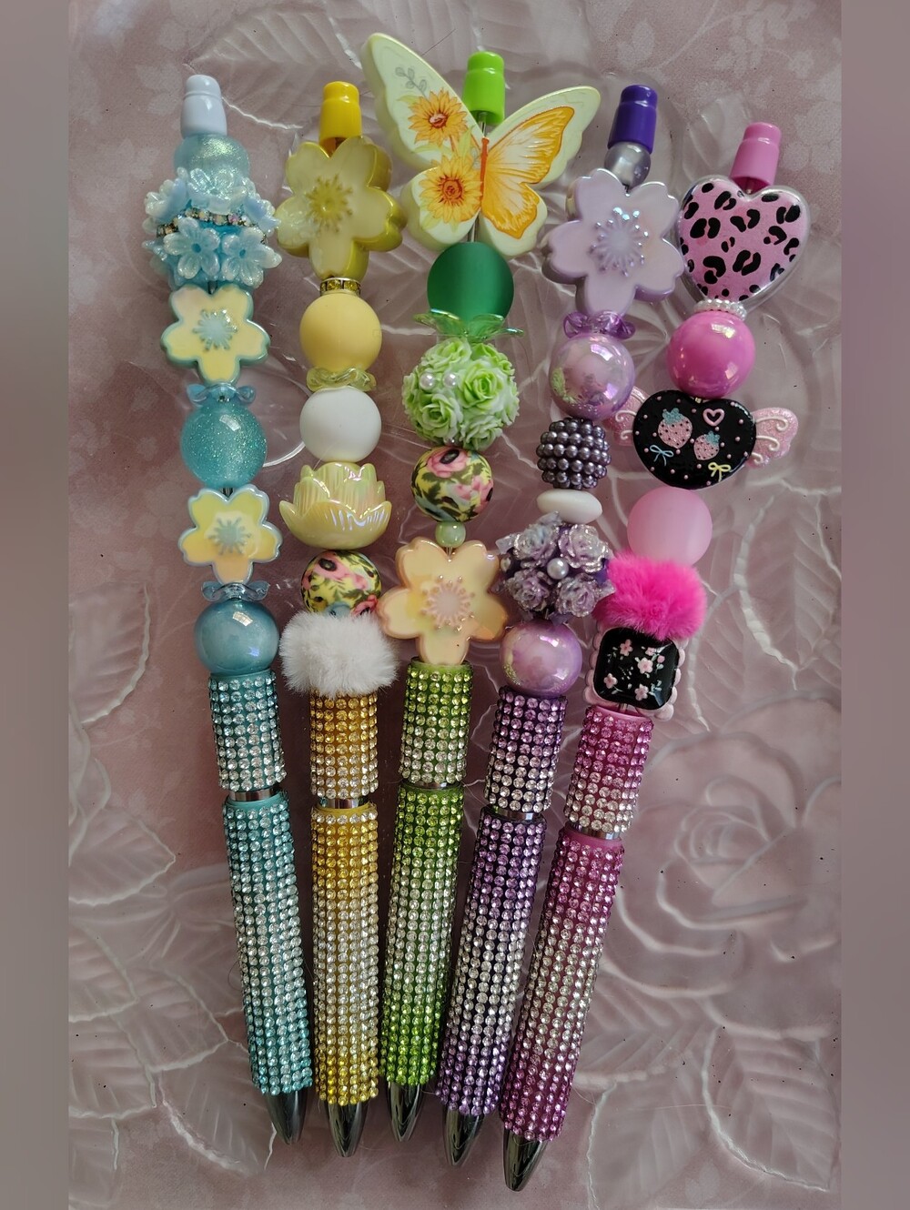 Assorted Decorative Beaded PendPens - Pastel Multicolor